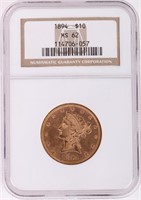 1894 LIBERTY HEAD 90% GOLD MS62 $10 COIN