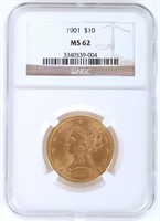 1901 LIBERTY HEAD 90% GOLD MS62 $10 COIN