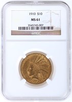 1910 LIBERTY HEAD 90% GOLD MS62 $10 COIN