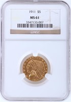 1911 INDIAN HEAD 90% GOLD COIN MS61 $5