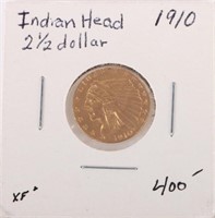 1910 $2.50 GOLD INDIAN HEAD QUARTER EAGLE COIN