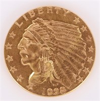 1928 $2.5 INDIAN HEAD QUARTER EAGLE 90% GOLD