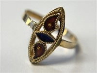 14K Red and Blue Enameled Ring