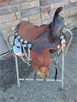 Silver Trimmed Vintage Pony Saddle 12in Seat
