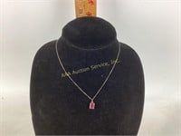 14k white gold necklace with emerald cut pink