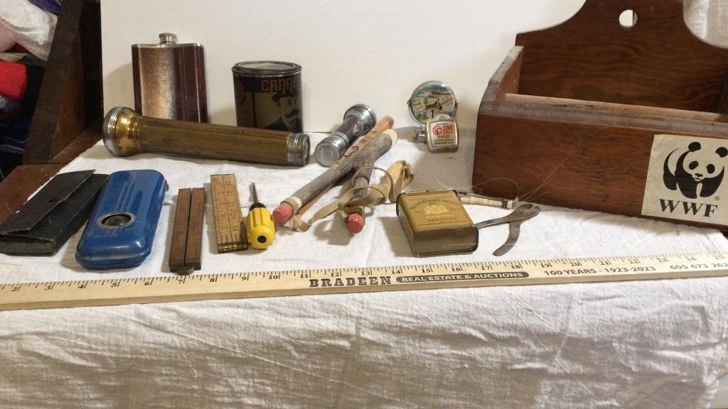 Vintage Wood Tool Box with Contents