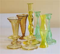 Colored Glass Candlesticks & Vases