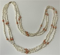3 Strand Freshwater Pearl Necklace w/ Coral, etc.