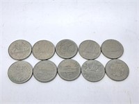 10 Canada $1 coins. 1968-1974