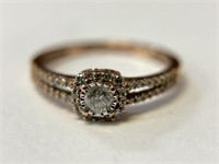 10K Rose Gold Diamond Ring, 1/10 ct. Center