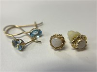 2 Pairs of 14K Earrings- Opal and Topaz