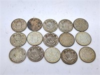 15 Canada 50 cent pieces. 1940-1965