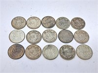 15 Canada 50 cent pieces. 1943-1963