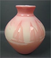 Fenton/Kelsey "Sunset Sails" Burmese Cameo Vase