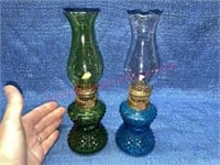 (2) Smaller oil lamps (blue & green)