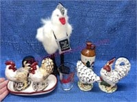 Roosters shakers -Oil jug -glass-Boyds Bear chick