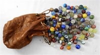 ANTIQUE MARBLES with LEATHER BAG