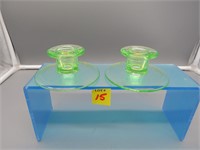 Two Uranium Glass Candle Holders