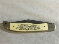 Beautiful Scrimshaw Schrade Pocket Knife