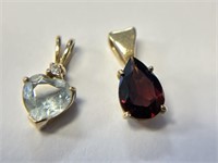 (2) 14K Pendants- 1 Aquamarine & Diamond, 1