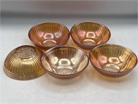 5 carnival glass berry bowls
