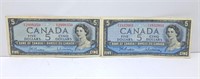 Pair of 1954 Canada $5 Bill's