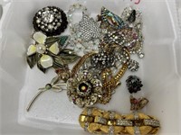 16 Pieces of Rhinestone Jewelry, Some Signed