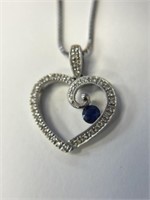 14K Diamond and Sapphire Heart Pendant