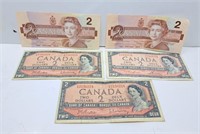 3, 1954 and 2, 1986 Canada $2 Bill's