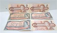 3, 1986 and 3, 1954 Canada $2 bills