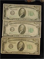 (3) 1934 A, B, C, Series $10 Notes