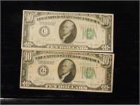 (2) 1928 Series B $10 Bills