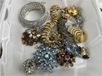 17 Pieces of Rhinestone Jewelry, Some Signed