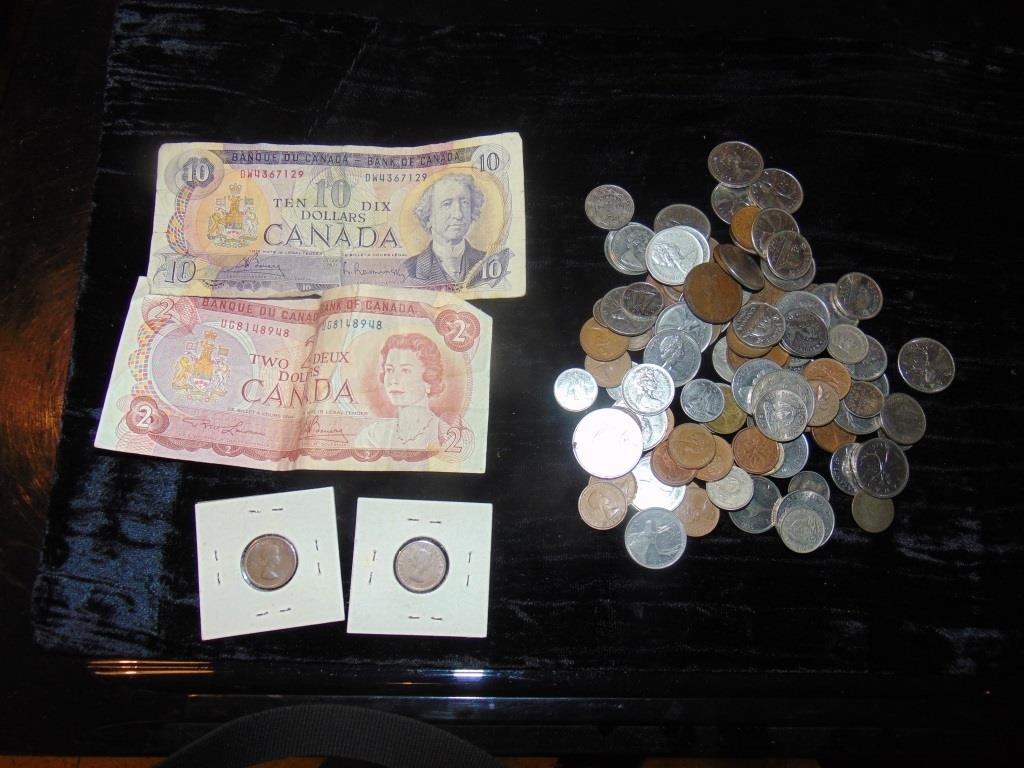 Lot of Foreign Coins & Currency