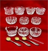 Cut Glass and Crystal Salt Dishes and S.P. Spoons,