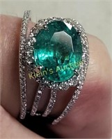 Emerald & Diamond, Platinum  Ring 4.03 Carat W/App