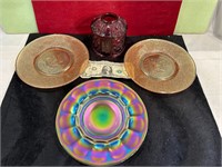 *3 PLATES& CANDLE TOP, MID CENTURY MOD. CARNIVAL