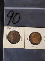 2 KENDALL OIL GOOD LUCK COINS