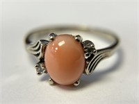 10K Coral and Diamond Ring