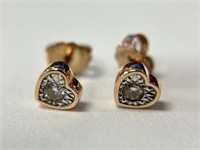 10K Rose Gold Diamond Heart Earrings