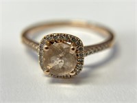 14K Kunzite and Diamond Rose Gold Ring