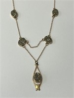 14K Antique Iron Pyrite Dangle Necklace