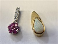 (2) 14K Pendants, 1 Opal and 1 Topaz & Diamond