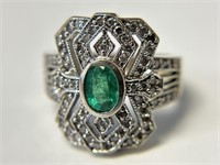 Large 14K Emerald & Diamond Cocktail Ring