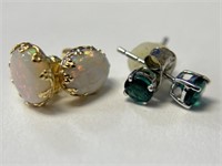 2 Pairs of 14K Earrings- Opal and Emerald
