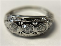 14K Filigree 3 Stone Diamond Ring, Approx. 1/2