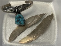 2 Pcs. Sterling & Turquoise Native Amer. Jewelry