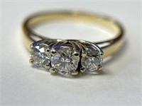14K 3 Stone Diamond Ring- 1/4 ct. Center, 1/2 ctw