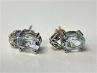 10K Aquamarine and Diamond Earrings