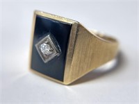 14K Men's Onyx and Diamond Ring